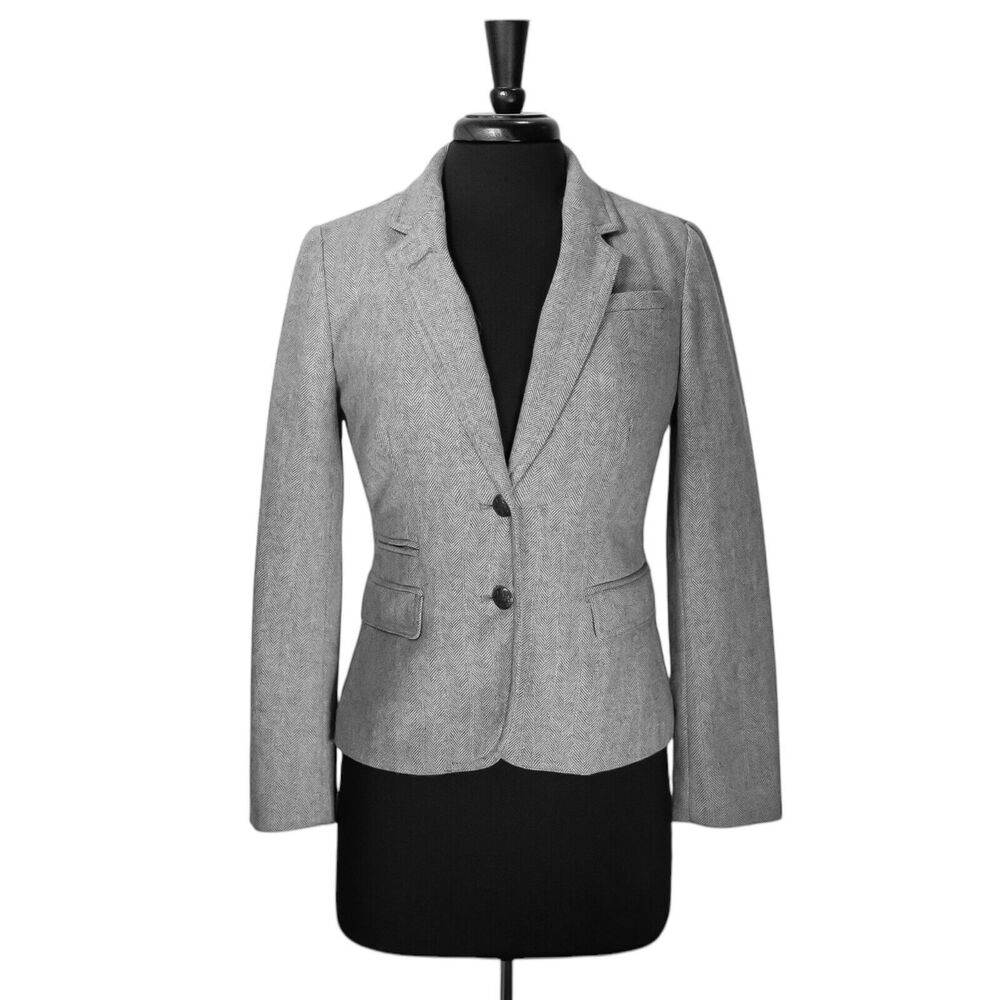 Banana Republic Women's Blazer Gray Wool Blend Herringbone Lined Suit Jacket 6P